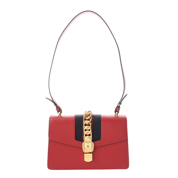 GUCCI Sylvie Red 421882 Women's Leather Canvas Shoulder Bag, AB Rank, Used, G... - Picture 2 of 11